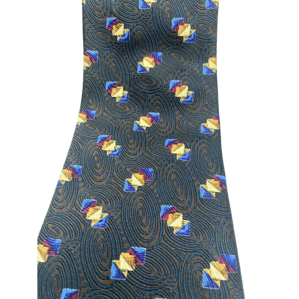 Ermenegildo Zegna Silk Tie Blue Brown Gold Red Geometric Swirl Abstract Italy - Picture 3 of 7
